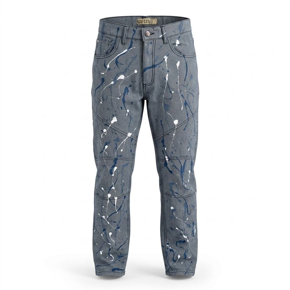 Gs-115 Blue Hickory Stripe Paint Splatter Denim Jeans Men Size 32